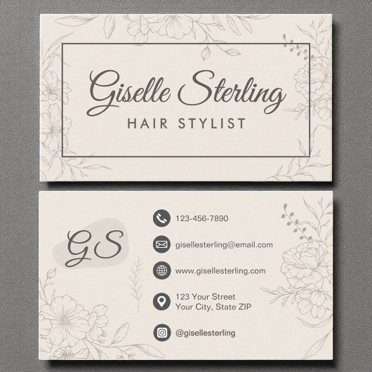 美容師中立アイボリーフローラスエレガントクリプト 名刺