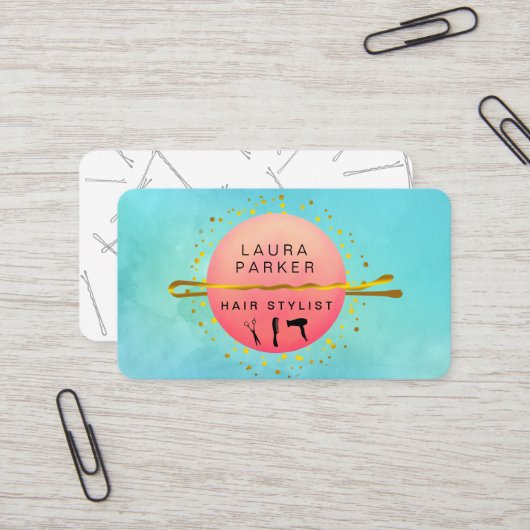 美容師化粧アーティストサロンティール(緑がかった色)ブルー 名刺 (正面/裏面インサイチュ)