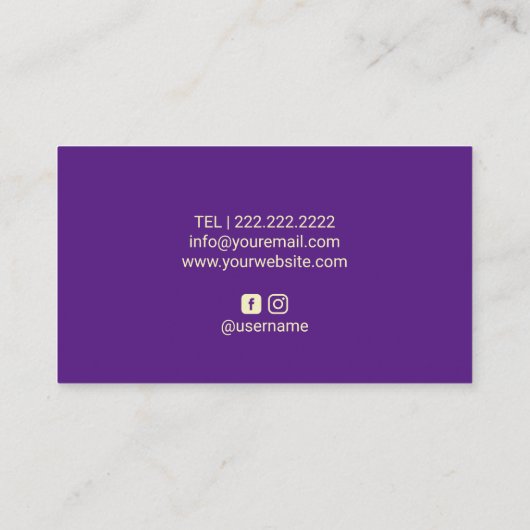 美容師化粧アーティストパープル&金ゴールドダマスク 名刺 (裏面)