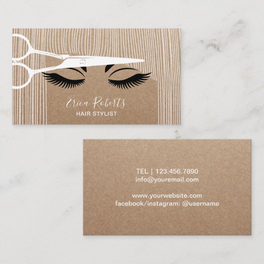 美容師及び女の子のサロン素朴なクラフトは切ります 名刺 (正面/裏面)