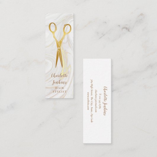 美容師大理石がはさみを旋回 スキニー名刺 (正面/裏面)