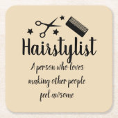 美容師引用文おもしろい美容師スター スクエアペーパーコースター (正面)