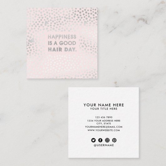 美容師引用文 |銀モダン箔ピンク スクエア名刺 (正面/裏面)