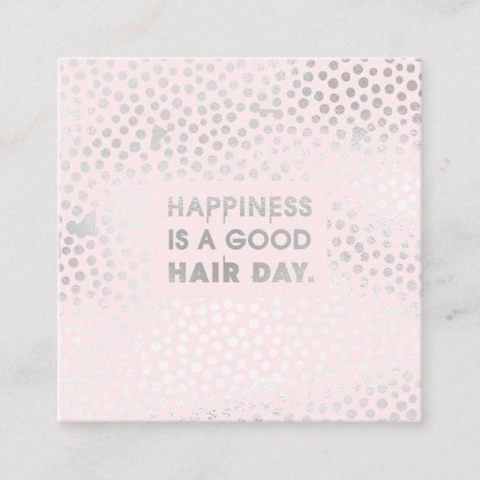 美容師引用文 |銀モダン箔ピンク スクエア名刺 (正面)