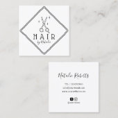 美容師手書きのシザーロゴミニマリスト スクエア名刺 (正面/裏面)
