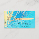 美容師抽象芸術ターコイズ金ゴールドシザーサロン 名刺 (正面)