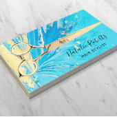 美容師抽象芸術ターコイズ金ゴールドシザーサロン 名刺