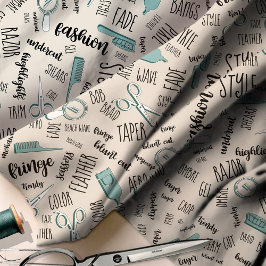 美容師文字とツールティール（緑がかった色）1 ID749 ファブリック