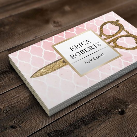 美容師水彩ピンクパタモダンーン 名刺