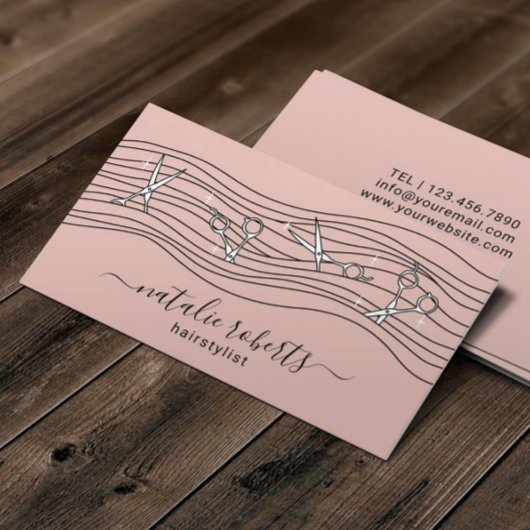 美容師流れ鋏赤面ピンクサロン 名刺