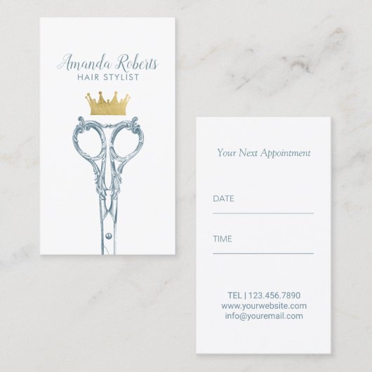 美容師海軍及び金ゴールドの王冠のアポイントメントは切ります 予約カード (正面/裏面)