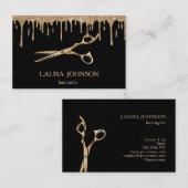 美容師滴下金ゴールドグリッター鋏 名刺 (正面/裏面)