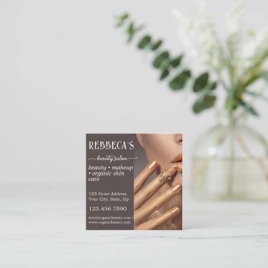 美容師爪、 ネイルメイクアップまつ毛QRコード スクエア名刺 (スタンド正面)