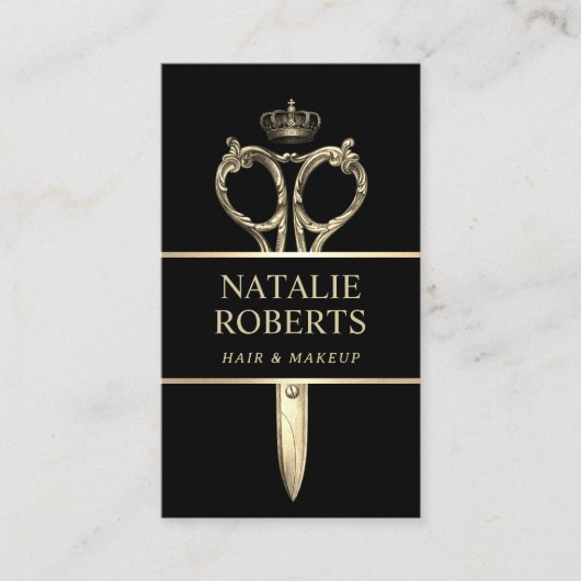 美容師王室の金ゴールドシザー美しいサロンブラック 予約カード (正面)