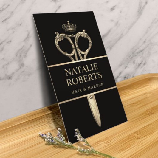 美容師王室の金ゴールドシザー美しいサロンブラック 予約カード