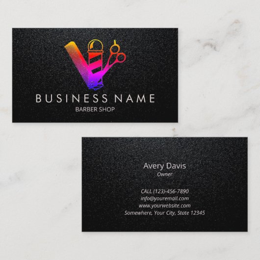 美容師理容師カラフルシザー理容師ポール 名刺 (正面/裏面)