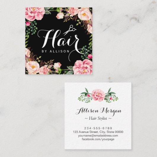 美容師理髪用鋏フローラ包装 スクエア名刺 (正面/裏面)