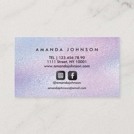 美容師用紫ホログラフィックフォイル美容師 名刺 (裏面)