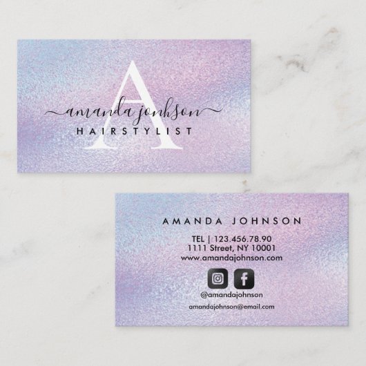 美容師用紫ホログラフィックフォイル美容師 名刺 (正面/裏面)