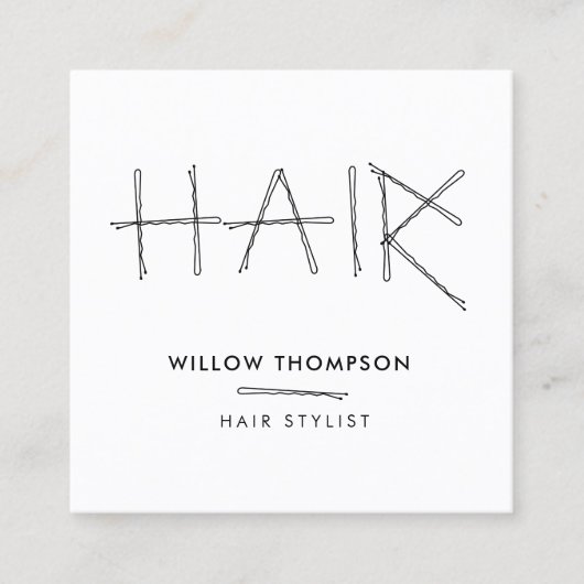 美容師白黒ボビーピン美容師 スクエア名刺 (正面)