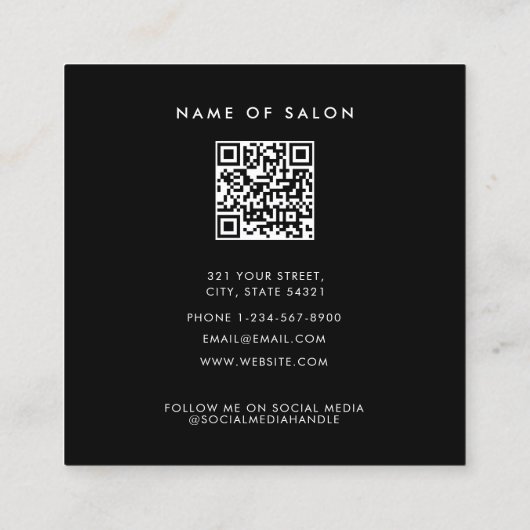 美容師白黒ボビーピン美容師 スクエア名刺 (裏面)