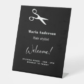 美容師白黒開館時間の歓迎 台座サイン (正面)