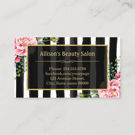 美容師素晴らしフローラ金ゴールドグリッターストライプ 名刺 (裏面)