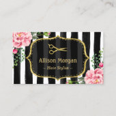 美容師素晴らしフローラ金ゴールドグリッターストライプ 名刺 (正面)