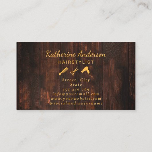美容師素朴ウッドグリーナリー金ゴールド 名刺 (裏面)