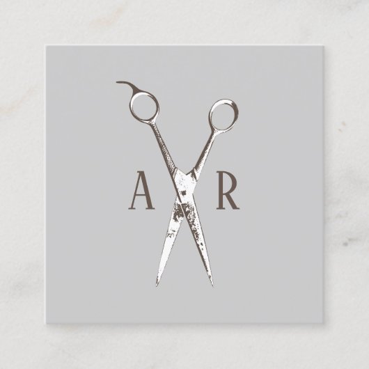 美容師素朴モノグラムシザーロゴ スクエア名刺 (正面)
