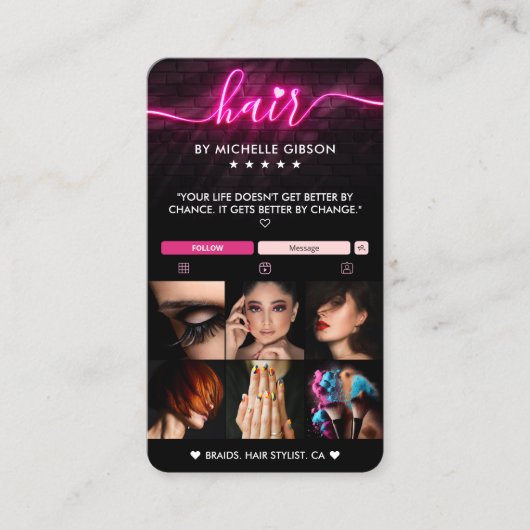 美容師編組ツイストブラックピンク理容師 名刺 (正面)