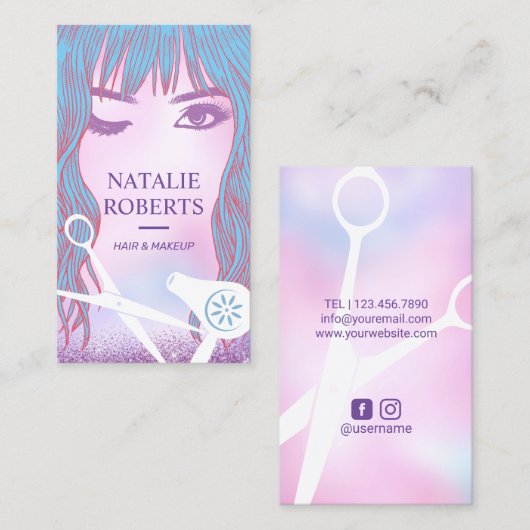 美容師美しいガールドリーミーピンクグラデーションサロン 名刺 (正面/裏面)