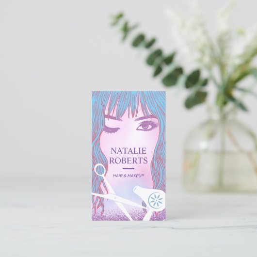 美容師美しいガールドリーミーピンクグラデーションサロン 名刺 (スタンド正面)