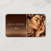 美容師美しいガールフォトブラウン&金ゴールドサロン 名刺 (正面)