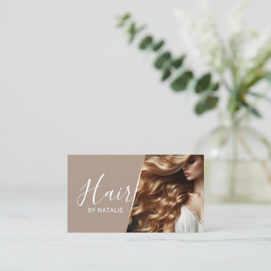美容師美しいガールフォトベージュエレガントサロン 名刺 (スタンド正面)