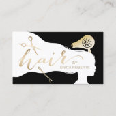 美容師美しいガールブラック&金ゴールドアポイントメント 予約カード (正面)