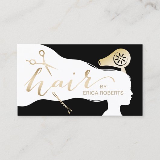 美容師美しいガールブラック&金ゴールドアポイントメント 予約カード (正面)