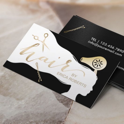 美容師美しいガールブラック&金ゴールドアポイントメント 予約カード