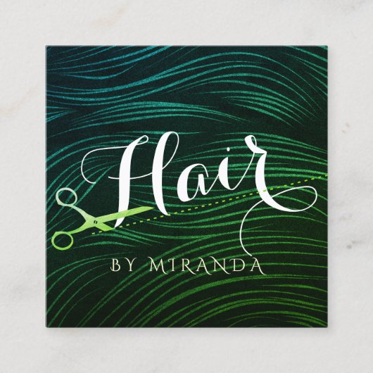 美容師美しいグリーン金ゴールド鋏 予約カード (正面)