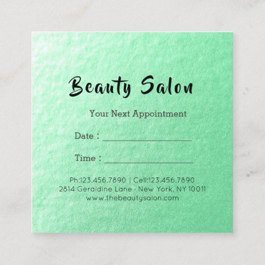 美容師美しいグリーン金ゴールド鋏 予約カード (裏面)