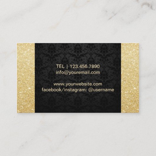 美容師美しいサロンブラック&金ゴールドグリッター 名刺 (裏面)