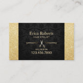 美容師美しいサロンブラック&金ゴールドグリッター 名刺 (正面)