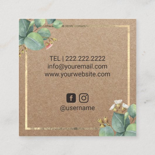 美容師美しいサロンリーフ素朴クラフト スクエア名刺 (裏面)