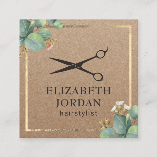 美容師美しいサロンリーフ素朴クラフト スクエア名刺 (正面)