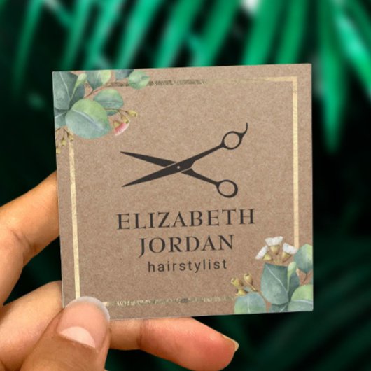 美容師美しいサロンリーフ素朴クラフト スクエア名刺