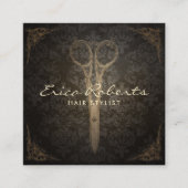 美容師美しいサロンヴィンテージシザー&ダマスク スクエア名刺 (正面)