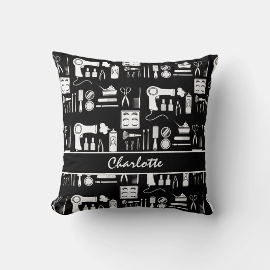 美容師美しいサロン白黒パターン クッション (正面)