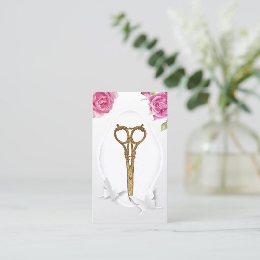 美容師美しいサロン蝶と花 名刺 (スタンド正面)