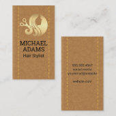 美容師美しいロゴ | ステッチされた革 名刺 (正面/裏面)