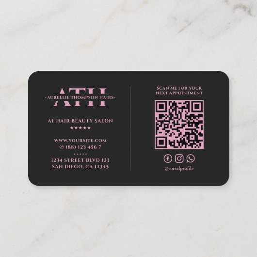 美容師美しい美学ブラックピンクスクリプト 名刺 (裏面)